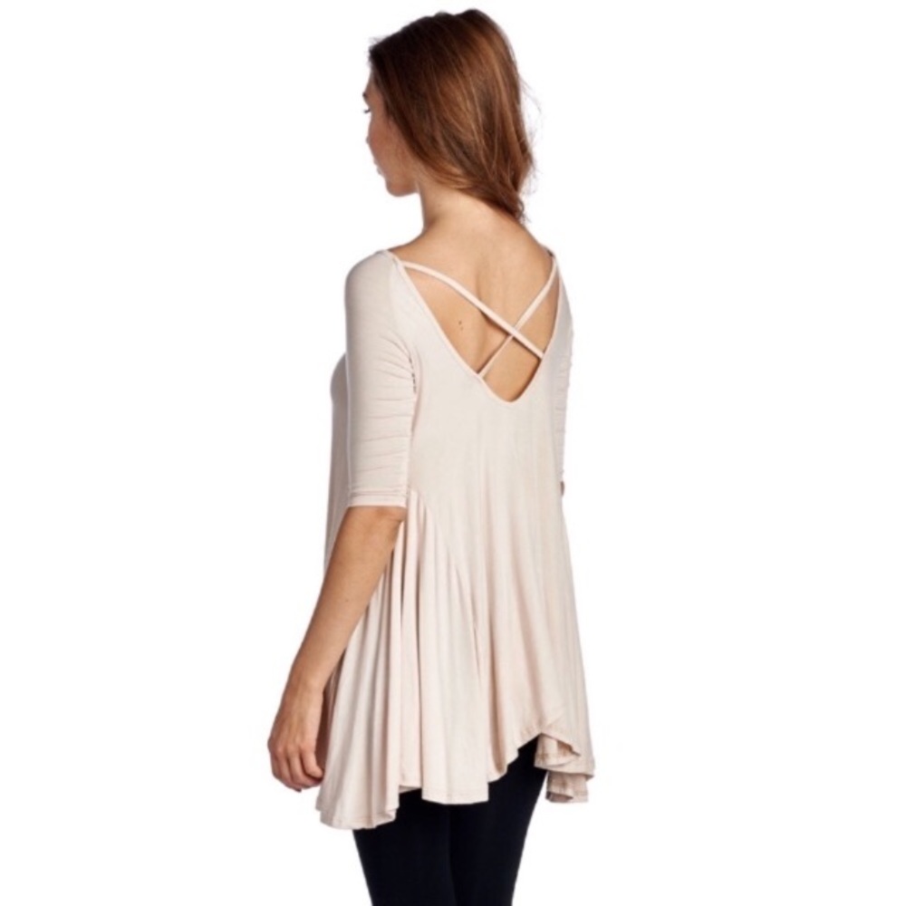 Strappy Open Back Sharkbite Hem Drapey Swing Top - Picture 2 of 3